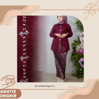 Cantikaelegance Setelan Kebaya Encim Brukat Premium Jumbo Fit Ld 120-130 Cm Kebaya Wisuda Tunik Kart