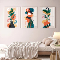 Abstract Wall Art Painting Woman Potted Plants Posters Boho Poster Canvas Print Modern Pictures for Living Room Home Decoration