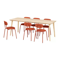 LISABO/ÖSTANÖ 餐桌附6張餐椅, 實木貼皮 梣木 紅棕色/remmarn 紅棕色, 200 公分