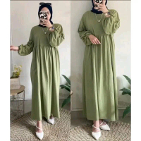 DRESS MIDI BALLENA PIRAL TERBARU CRINGKLE PREMIUM Polos Crinkle Airflow Gamis Muslim