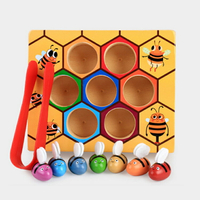 夾小蜜蜂玩具木制蜂箱游戲 兒童蒙氏教具夾夾樂 早教益智顏色認知
