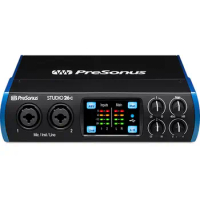 PreSonus Studio 26C portable USB-C™ all-metal chassis and metal knobsfor ultra-high-definition recording and mixingg