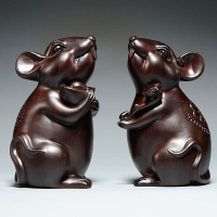 黑檀木雕老鼠擺件實木十二生肖木制鼠家居客廳辦公桌面裝飾工藝品