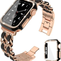 Metal strap+case for Apple Watch Band 45mm 41mm 44mm 40mm 42mm Protective glass case iWatch 8 7 6 5 4 3 SE stainless steel strap