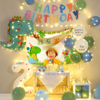 免運 恐龍主題生日布置男孩女寶寶周歲卡通氣球派對客廳場景裝飾背景墻
