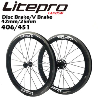 Litepro Carbon Folding Bike 20 inch Crabon Wheel Rims 5x74mm 5x100 QR 5x130 Wheelset 451 Rim Brake V Brake Wheel Set 10S 11S