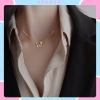 KL Kalung Liontin Perak Aksen Mutiara Gaya Vintage Summer Butterfly Necklace Imitasi Alloy