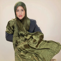 Jifang Shimmer Lụa Satin Khăn Choàng Pashmina Jacquard Retro Hoa Bắt chước Lụa Hồi Giáo Hijabs Khăn 