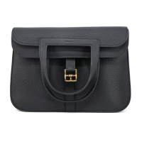 Hermes 愛馬仕Halzan 25cm T/C 牛皮手拿/手提/肩背/斜背多用包(89黑/B刻/銀釦)