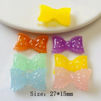 10Pcs Colorful Jelly Bow Tie Resin Craft Flat Back Cabochon Fit Phone Decoration DIY Scrapbooking Hair Bows Center Jewelry