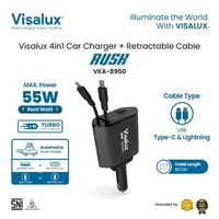 Visalux Rush 4in1 Car Charger + Retractable Cable 55W Turbo Fast Charging - Kabel Colokan Kendaraan 