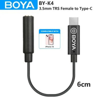 BOYA BY-K4 6cm 3.5mm TRS Female to Type-C Male Microphone Audio Adapter Cable for Android Cell Phone PC Computer USB-C Devices
