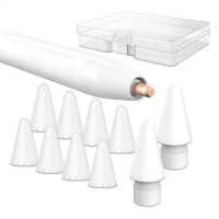 【AHAStyle】Apple Pencil 1&2代&Pro 替換筆尖2入+白色矽膠筆尖套8入(附透明收納盒)