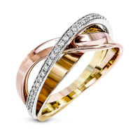 2024 X Shape Cross Ring Women Infinity Sign Three Tone Design Wedding Shine Cubic Zircon Stone Fashion Female Jewelry