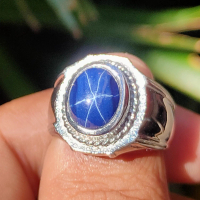 Cincin Titanium Tanam Batu Akik Permata Blue Safir Sapphire Star Mewah