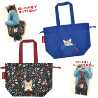 日本直送 現貨 貓部Felissimo抽繩手提袋 收納袋 購物袋 置物袋 附一體成形折疊收納 貓咪 抽繩袋 日本代購