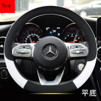 Universal Leather Steering Wheel Cover for Mercedes Benz Glc260 Gla200 CLA C200l E260l Flat Bottom D Type Car Accessories