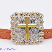 5PC 35X35mm Western Texas Gold Silver Berry Cross Western Horse Saddles Tack Decor Square Conchos for western belt