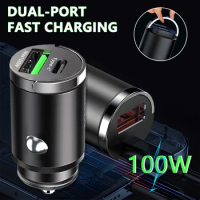 Mini USB Car Charger 100W/PD65w Dual Ports Phone Charger Type C Car Chargers Fast Charging For Iphone Samsung Huawei Xiaomi