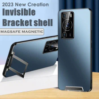 For Huawei P60 Pro Phone Case Metal Invisible Bracket Stand Cover For Huawei Mate 50 40 30 Pro P50 P40 Pro Magsafe Magnetic Case