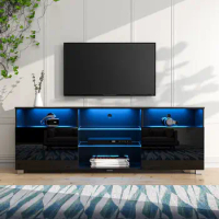 Modern high gloss entertainment TV bracket with LED lights, living room TV cabinet, media console, storage cabinet