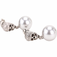 Alexander McQueen 鑲鑽骷髏頭珍珠綴飾針式耳環(銀色)