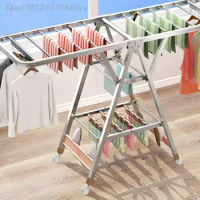 Stainless Steel Clothes Drying Rack Floor-to-ceiling Folding Bedroom Balcony Cool Clothes Rack Household Baby Clothes Drying
