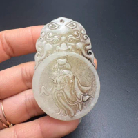 Xiuyu Guan Gong pendant decoration, jade carving, ancient handle, old Han Dynasty ware, marrow, jade bi
