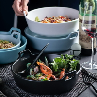 陶瓷碗創意個性水果碗家用北歐ins網紅沙拉碗大碗雙耳碗防燙湯碗