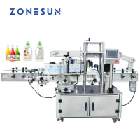 ZONESUN Vertical Automatic Shampoo Square Bottle Double Flat Sides Label Sticker Labeling Machine For Production Line
