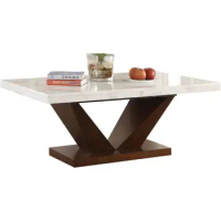 Forbes Dining Table in White Marble &amp; Walnut