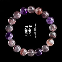 Gelang Manik Bulat Super Seven 7A Tahap Ais Jernih – Kristal Titanium Ungu (Purple Titanium) dengan 