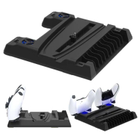 Cooling Stand 2 Controller Charging Dock 11 Game Slots Controller Charger Cradle 1 Headset Holder for Playstation 5/Slim Console