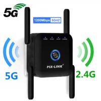 PIX-LINK 5G WiFi Repeater Wi Fi Amplifier 5Ghz Long Range Extender 1200M Wireless Booster Home Wi-Fi Internet Signal Spend AC24