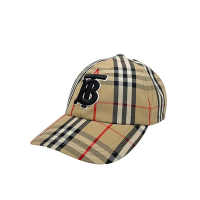 Burberry TB 刺繡黑Logo格紋棉質棒球帽(8068032-卡其)