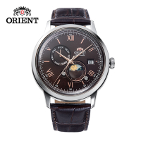 ORIENT 東方錶 SUN&amp;MOON系列 羅馬數字日月相錶 皮帶款 RA-AK0804Y 咖啡色