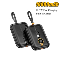 Power Bank 10000mAh Built in Cable 22.5W PD20W Fast Charging Powerbank For iPhone 14 Xiaomi External Battery Pack Mini Powerbank