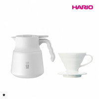 【HARIO】純白系列 V60白色01磁石濾杯 + V60不鏽鋼保溫咖啡壺白PLUS 800(咖啡壺 濾杯 簡約)