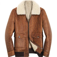 Men’s Winter Clothes Real Sheepskin Coat Men Natural Fur Sheep Fur Jacket Men’s Slim Motocycle Jackets Male Solid Flight Suit ZT