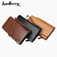 Baellerry Leather Men Wallets Long Zipper Wallet with Coin Pocket High Quality Male Clutch Purse cartera
