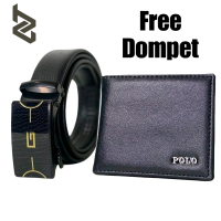 (FREE DOMPET)IKAT PINGGANG KULIT SINTETIS + DOMPET PENDEK KULIT SINTETIS 120CM POLO CLASSIC LV5 Pria