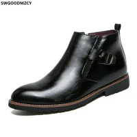 Black Chelsea Boots Men Designer Shoes Man Ankle Boots for Man 2024 Monk Strap Motorcycle Boots Man Leather Shoes Men Chaussure