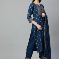 Laqueens PINFIT Kurta set  Wanita dewasa baju India wanita baju setelan India wanita navy burgundy D