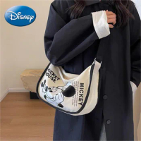 Disney's New Mickey Cartoon Canvas Bag for Women Large-capacity Shoulder Saddle Bag Student Class Cross-body Dumpling Bag