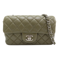 【二手名牌BRAND OFF】CHANEL 香奈兒 綠色 羊皮 COCO20 鍊帶 肩背包 銀扣