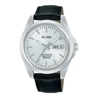 Jam Tangan Pria Alba Mechanical AL4813X1 Automatic Men Silver Dial Black Leather Strap Multicolor