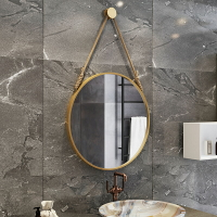 北歐浴室鏡 圓鏡 創意掛鏡圓形藝術梳妝鏡壁掛麻繩裝飾鏡衛生間鏡子
