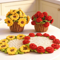 Hand-woven, Yarn Crochet, Creative Coasters, Heat Insulation Mats, Decorative Artificial Flower Pots