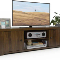 Wooden TV Stand for 65-Inch TV, Classic Style TV Console Cabinet w/ 2 Cable Management Holes, Wide Countertop, Ample Storage