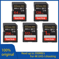 SanDisk Extreme PRO SD Card 512G 256G 128G 64G U3 4k Read up to 200MB/s C10 V30 UHS-I SDHC / SDXC Memory Cards for Camera
